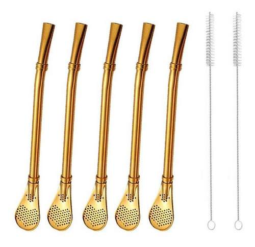 Kit 10 Canudos Para Chimarrão + 2 Escovas Limpeza - Dourado