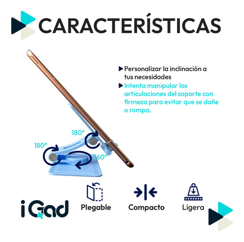 Soporte Universal Para Celular iGAD Base De Plástico Portátil Plegable Slim Holder De Escritorio Color Azul