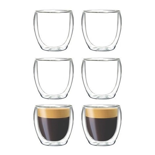 X6 Vasos Doble Pared Café Espresso 80ml Vidrio Borosilicato