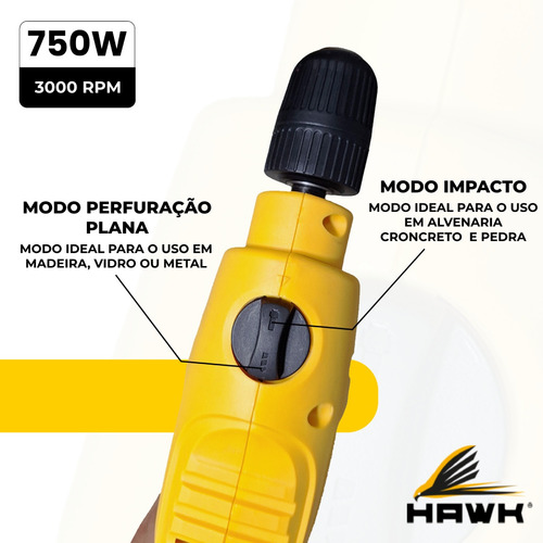 Furadeira Impacto 750w Para Concreto E Parede Mandril Aperto Rápido