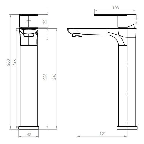 Monomando Lavatorio Llave Modelo Bruna Alto High Stretto
