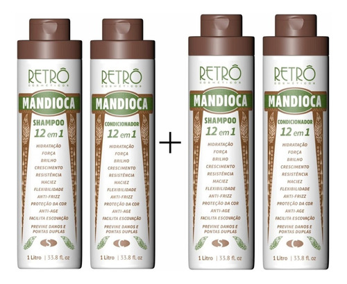 Retrô Cosméticos 2 Kits Salão Mandioca 12 Em 1 + Brinde