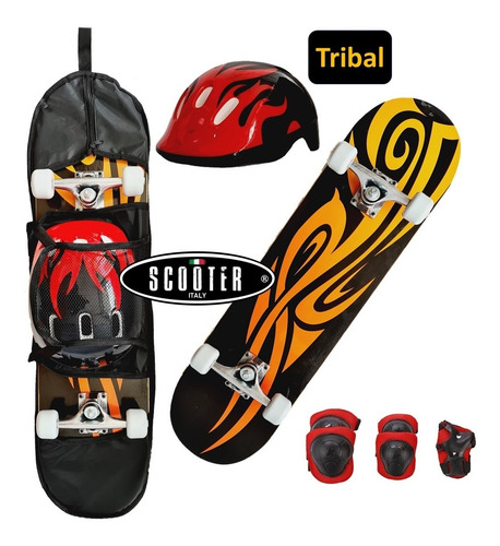 Imagen 4 de 8 de Skate Completo Semi Profesional Scooter Madera Bolso Casco