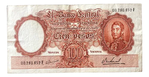Billete D 100 Pesos, Moneda Nacional, Año 1967, Bottero 2081 (Usado)