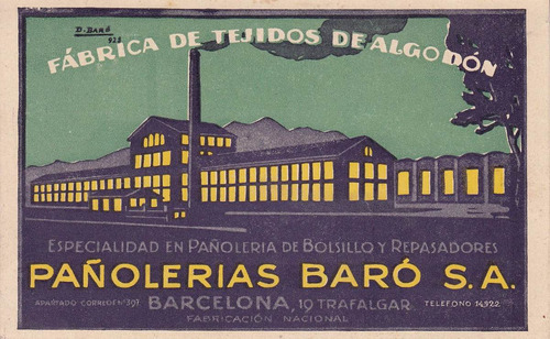 1925 Postal Publicidad Barcelona Pañolerias Baro Sa Vintage