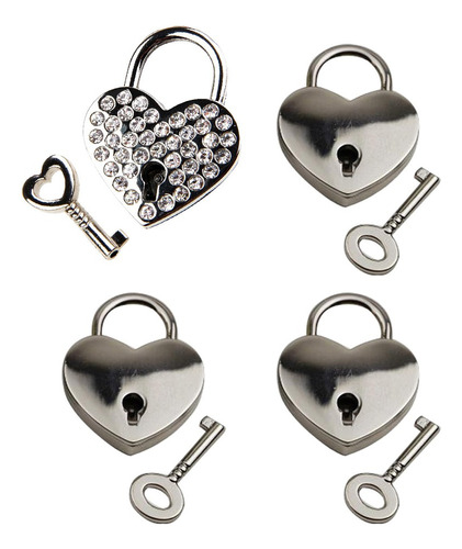 4pcs Candado En Forma De Corazón Con Llave Para Joyero