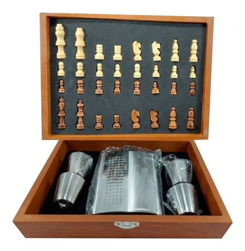 Set Whiskera 8oz Ajedrez En Madera Con 4 Copas Dq388