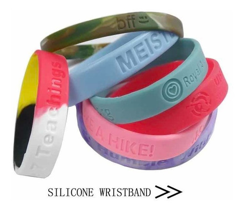 Imagen 2 de 9 de Brazaletes Pulseras Goma Importadas Material Pop Logo Pvc