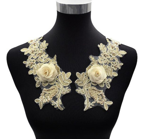 Cuello Escote Apliques De Encaje Tela Borde De , Oro