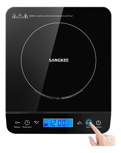 SANGKEE ICS2 Parrilla Induccion, Parrilla Eléctrica De Inducción Portátil 1200w, 9 Niveles De Potencia & Temperatura, Temporizador De 3 Horas, Control Tactil, Apto Para Todo Tipo De Cocción