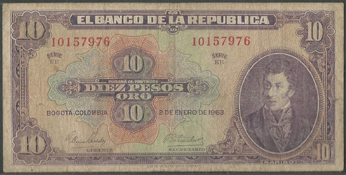 Colombia, 10 Pesos 2 Ene 1963 Bgw178