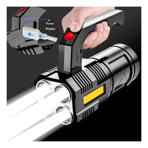 Linterna Portatil Led 4 Focos - 4 Modos De Luz - Recargable
