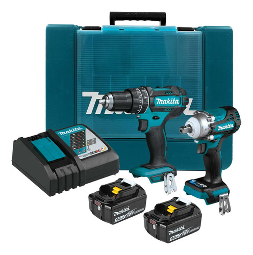 Combo Makita Bl Rotomartillo + Llave Impacto + Baterías 18v Color Turquesa Frecuencia 0