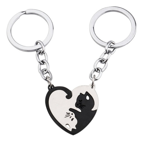 1 Par De Chaveiro Para Casais Black Cat Car Key Ring Heart C