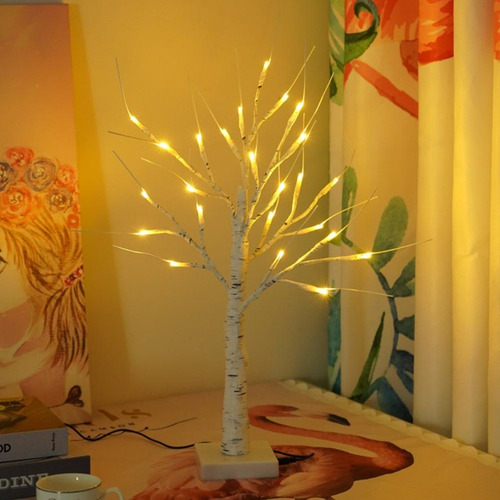 Árbol De Abedul Iluminado Alimentado Por Batería, 24 Led, Pa