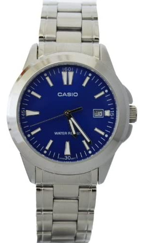 Reloj Casio Mtp-1215a-2a2 Acero Inoxidable Azul Fecha Color de la malla Plateado Color del bisel Plateado