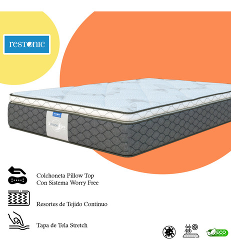 Colchón Matrimonial Restonic Europa Mart Confort Care + 2 Almohadas Memory Foam