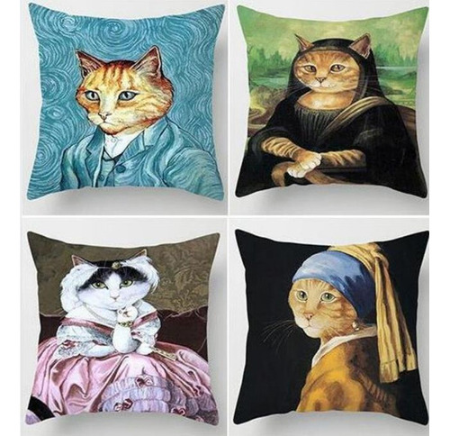 Kit 4 Funda De Almohada 45x45 Cm Gato Dibujos Animados