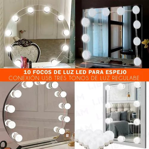 Kit 10 Focos Lamparas Luz Led Espejo Usb Maquillaje Camarin