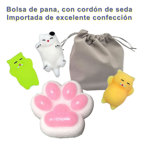 3 Squishy Mochi Gatito + Huella Peluda - Antiestres C/huella Peluda Blanca/rosada