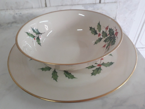 Hermoso Bowl Y Plato De Servicio Vintagemarca Lenox Holiday 