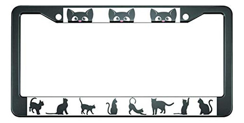 Cute Casual Cat License Plate Frame Black Cats Metal Li...