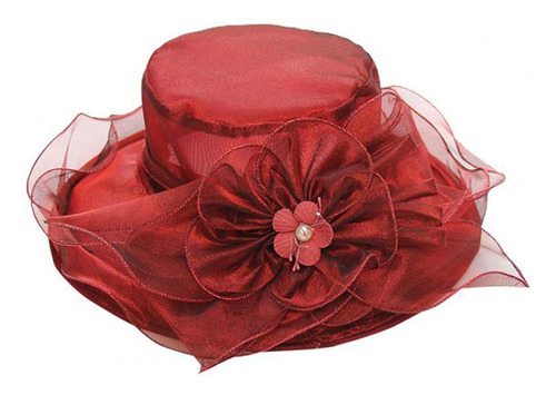 Elegante Sombrero De Organza Con Flores De Ala Ancha For Mu