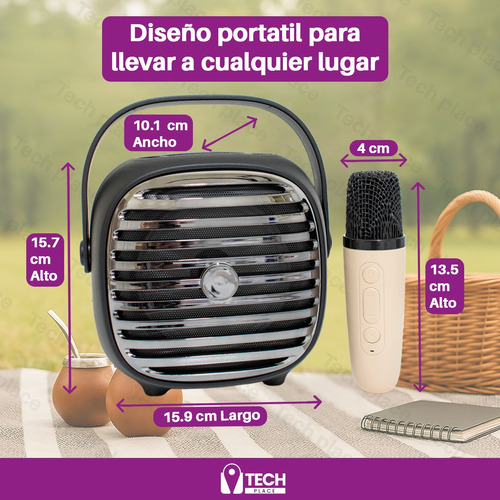 Parlante Vintage Bluetooth Karaoke Con Radio Y Micrófono Led