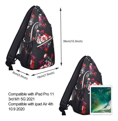 Mochila Negra Con Flores Rojas