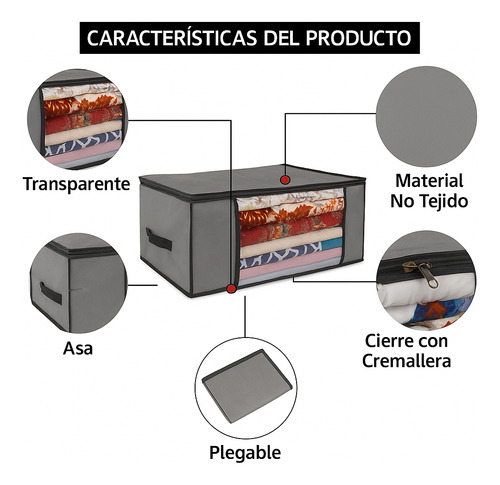 Set X2 Organizadores Ropa Acolchado Cama Cierre 60x45x30cm