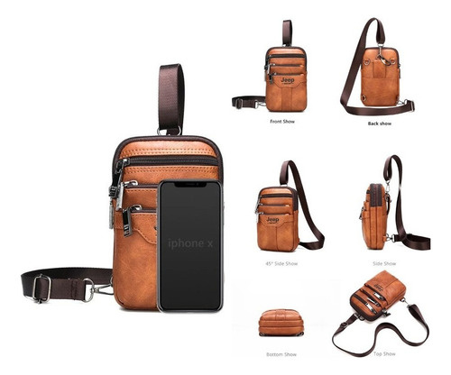 Pechera Crossbody Bolso Piel Diseño Chico Naranja Oscuro