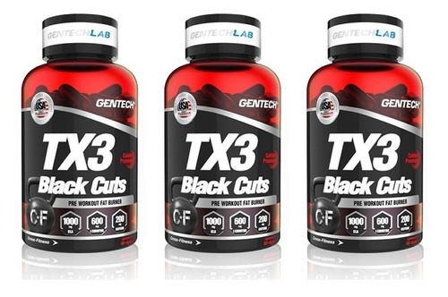 3 Quemadores Tx3 Black Cuts Gentech 60+60+60 Cafeina 200 Mg