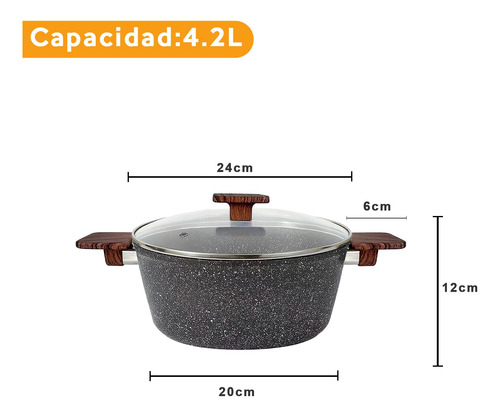 Olla Alta Antiadherente 24 Cm Con Tapa De Vidrio 4.2 Litros