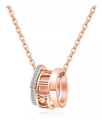 Collar Dijes Mujer Trendy Acero Bañao En Oro Rosa 18k