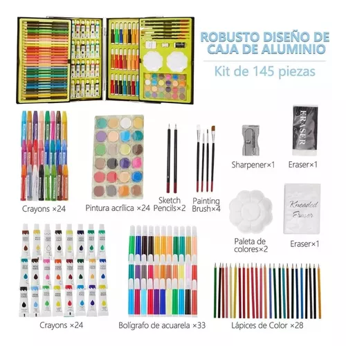 Kit de Dibujo, Set de Arte Profesional 145 Pcs,Kit de Arte Profesional  Plegable, Ideal Regalo para Niños, Suministros de Arte Escolar,  Estudiantes, Principiantes y Artistas, Moda de Mujer