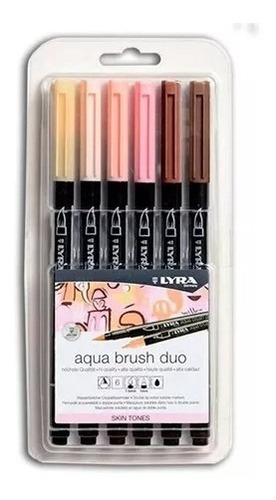 Marcadores Lyra Aquabrush Duo Acuarelables Skin Tones X 6