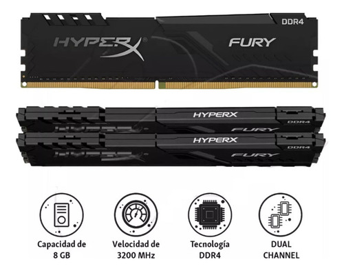 Memoria Ram Kingston Hyperx Fury 8gb Ddr4 3200mhz Negro
