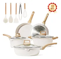 Comprar 13pc Bateria De Cocina Sarten Antiadherente, Juego De Utensilios De Cocina De Induccion De Granito Blanco Con Utensilios