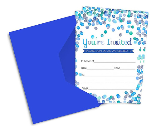 Papel Clever Party Confeti Azul Invitaciones Y Sobres (paque
