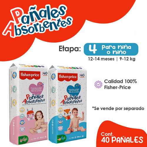 Pañales Para Bebe Fisher-price Etapa 4 100% Absorción 40 Pzs Género Niñas
