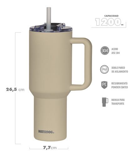 Vaso Térmico Waterdog Cold 1200ml Hermético Sorbete Amarillo Amarillo Cold