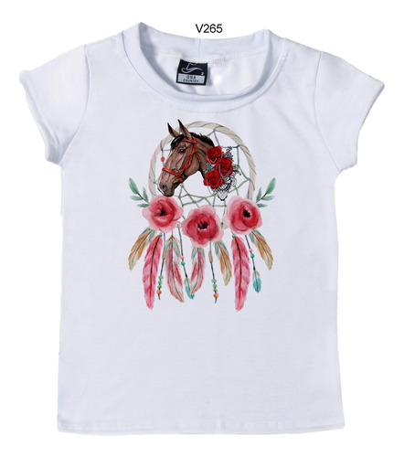 Camiseta Feminina Infantil Cavalo Floral Penado Country
