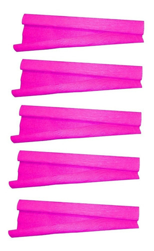 Kit Com 5 Folhas Papel Crepom Colorido Vmp 48cm X 2 Metros Cor Rosa Pink