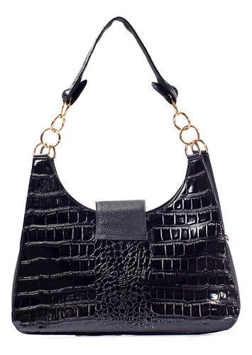 Bolsa Satchel Irma Cocodrilo Charol Negro - Angelozano