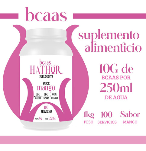 Aminoácidos Bcaas Hathor 1 Kg Varios Sabores 100 Servicios Mango