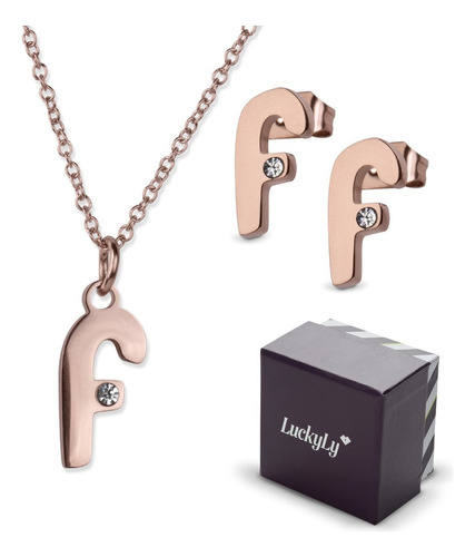 Set Joyería Mujer, Aretes Collar Inicial Letras Luckyly Color F