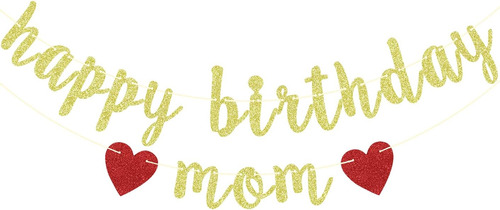 Pancarta De Cumpleaños Con Purpurina Dorada Para Mamá, Decor