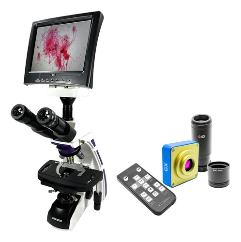Kit Microscopio Trinocular 1600x C/ Monitor + Câmera 38mp