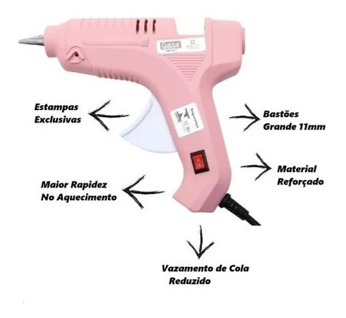 Pistola De Cola Quente Bivolt Profissional 40w Com Botão Liga Desliga Cor Rosa Voltagem 40w
