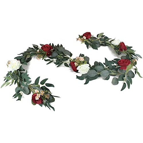 6.5ft Burgundy Garland With Flowers For Dining Table Fi...